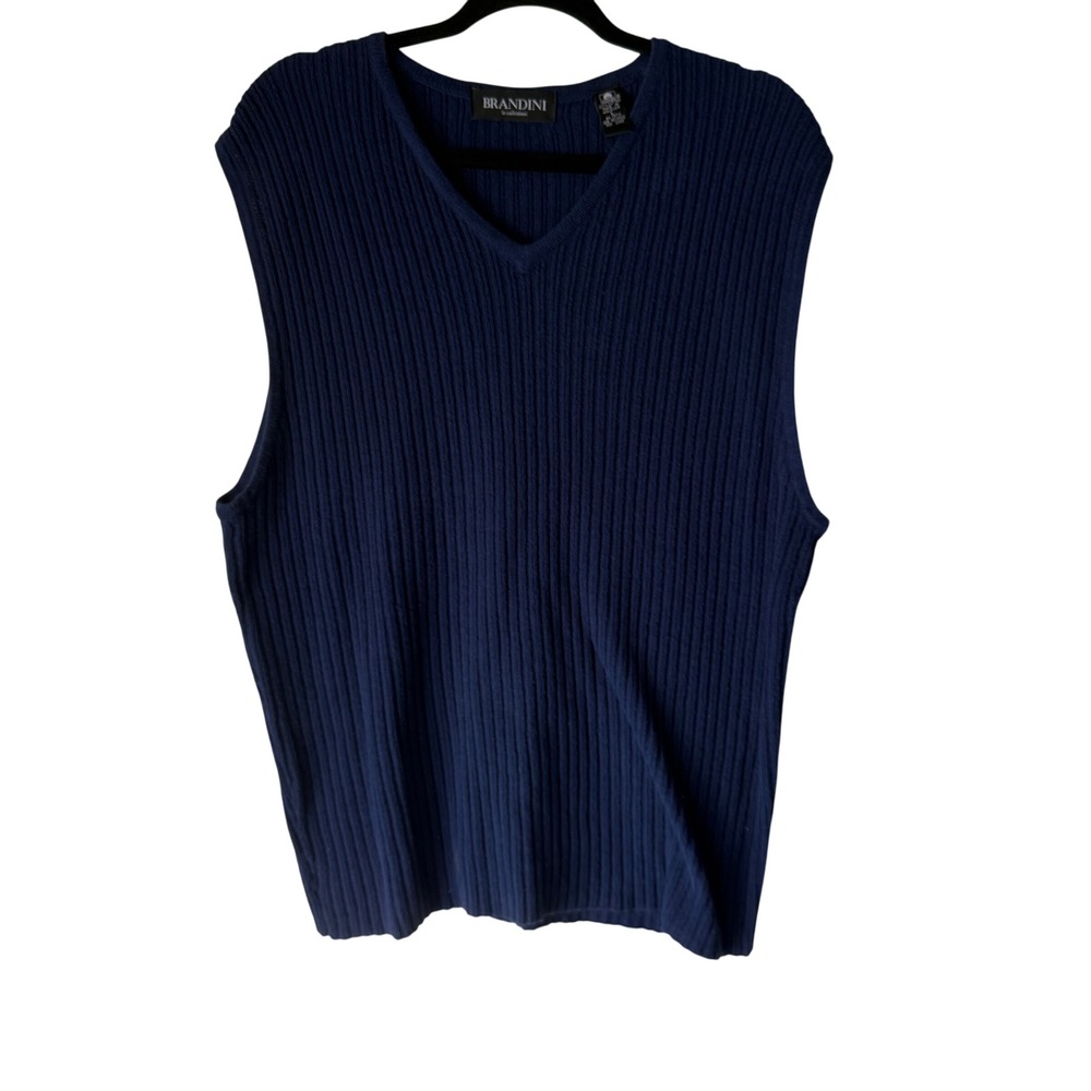 Brandini le Collezioni Vintage Men's Blue V-Neck Knit‎ Sweater Vest Preppy Large